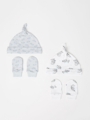 Koala Bear Print Knotted Hat and Mitts 2 Pack