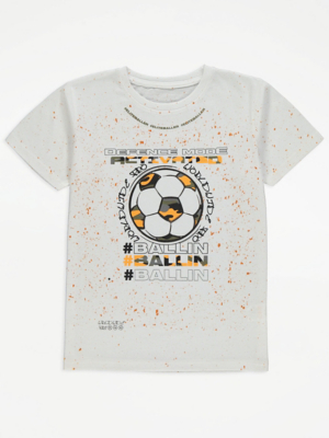 White Splatter Print Football T-Shirt