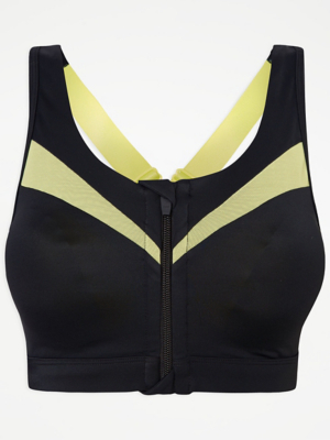 Black Zip Front Sports Bra Lingerie at ASDA