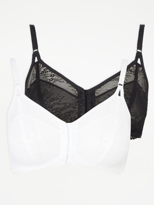 Front Fastening Lace Non Wire Support Bras 2 Pack Women at ASDA