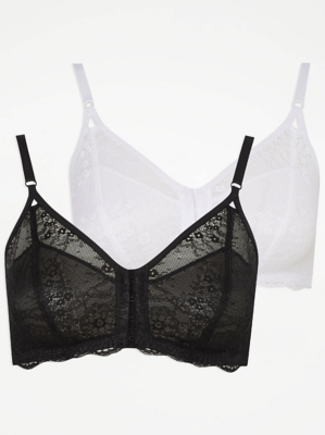 Front Fastening Lace Non Wire Support Bras 2 Pack Women at ASDA