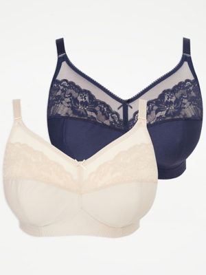 Lace Trim Non Wired Support Bras 2 Pack Women at ASDA