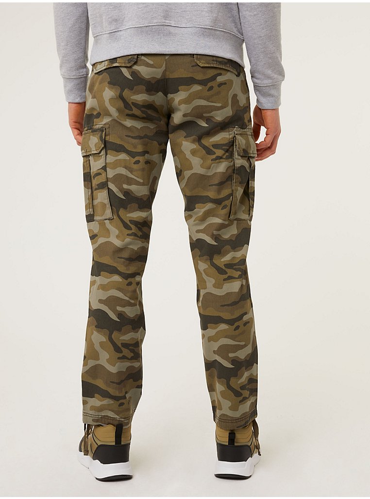 Khaki Camo Print Cargo Trousers, Men
