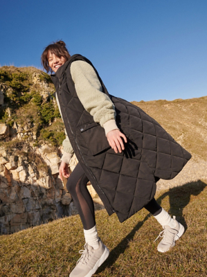 Black Quilted Longline Gilet Women at ASDA