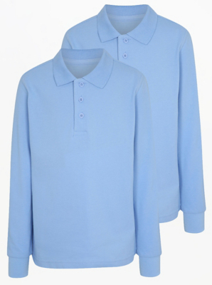 Light Blue School Long Sleeve Polo Shirt 2 Pack