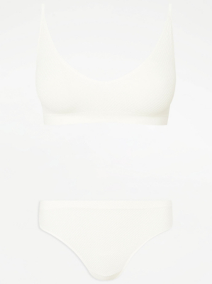 Ivory Ribbed Seamfree Bra and Knickers Set Women at ASDA