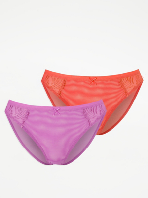 Embroidered High Leg Knickers 2 Pack Lingerie at ASDA