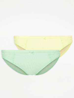 Embroidered High Leg Knickers 2 Pack Women at ASDA