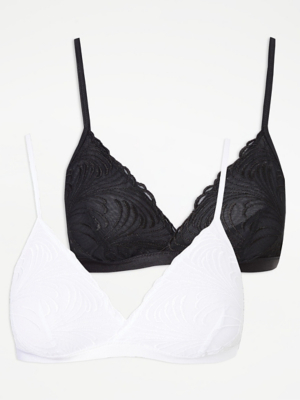 Embroidered Non Padded Bralette 2 Pack Lingerie at ASDA