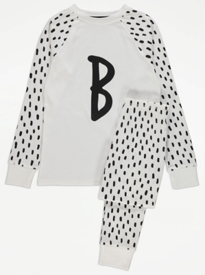 Unisex White Alphabet Letter B Print Pyjamas