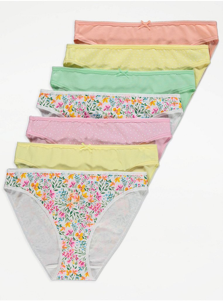 Floral Print High Leg Knickers 7 Pack, Lingerie