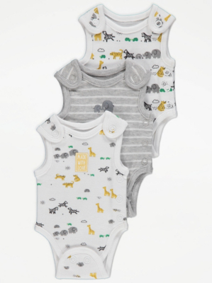 Safari Animal Print Premature Baby Bodysuits 3 Pack Baby at ASDA
