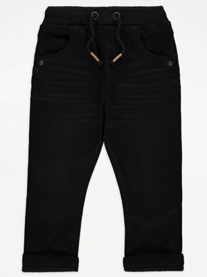 Black Ribbed Waist Denim Jeans