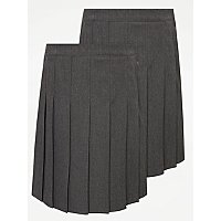 Girls Grey Permanent Pleats School Skirt 2 Pack | School | George at ASDA