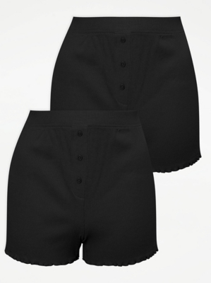 Black Ribbed Pyjama Shorts 2 Pack