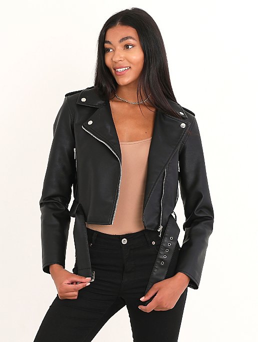 Brave Soul Black Belted Faux Leather Jacket | Women | George at ASDA