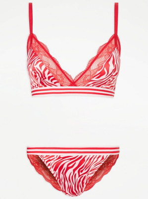 Red Zebra Print Bralette and Lace Knickers Set