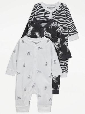 Zebra Print Footless Sleepsuits 3 Pack