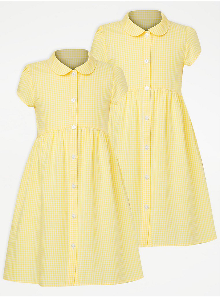 Girls Yellow Gingham Curved Waist School Dress 2 Pack | School | George ...
