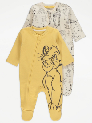 Disney The Lion King Long Sleeve Zip Up Sleepsuits 2 Pack Baby