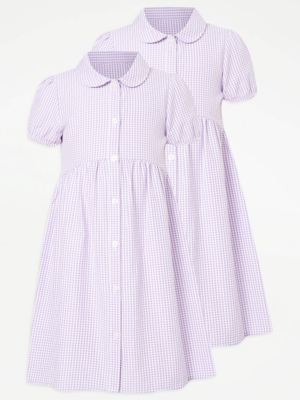 Girls Purple Plus Fit Gingham Curved Waist School Dress 2 Pack School