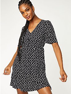 Black Polka Dot Print Mini Dress