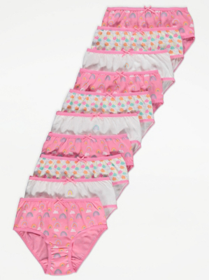 Pink Rainbow Print Full Briefs 10 Pack