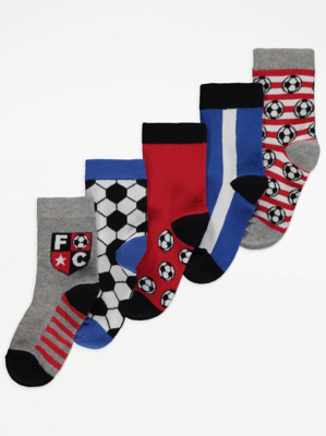 Football Print Ankle Socks 5 Pack Kids at ASDA