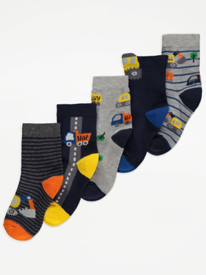 Truck Print Striped Socks 5 Pack