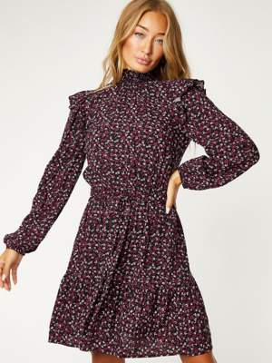 floral high neck long sleeve dress