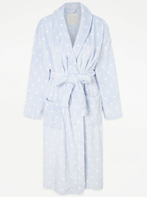 Blue Polka Dot Print Fleece Dressing Gown Women at ASDA