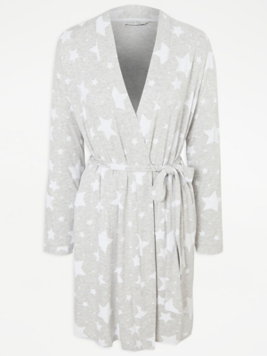 Light Grey Star Print Post Surgery Dressing Gown Sale & Offers