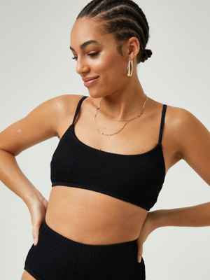 Black Ribbed Textured Bikini Top Women at ASDA