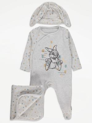 Disney Thumper Character Print Grey Sleepsuit Blanket and Hat Set