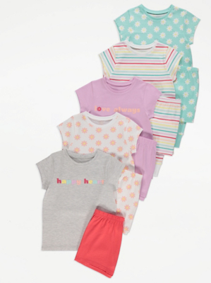 Floral Print Short Pyjamas 5 Pack Kids George At Asda