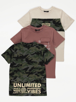 Unlimited Vibes Camouflage Print T-Shirts 3 Pack
