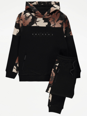 Black Camouflage Desert Print Hoodie and Joggers Outfit