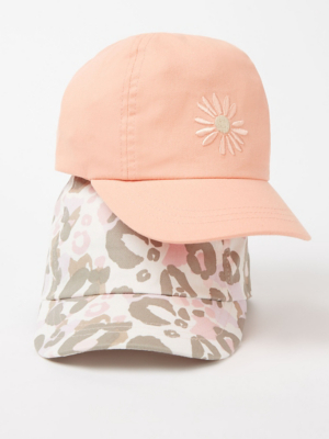 Pink Floral and Animal Print Caps 2 Pack
