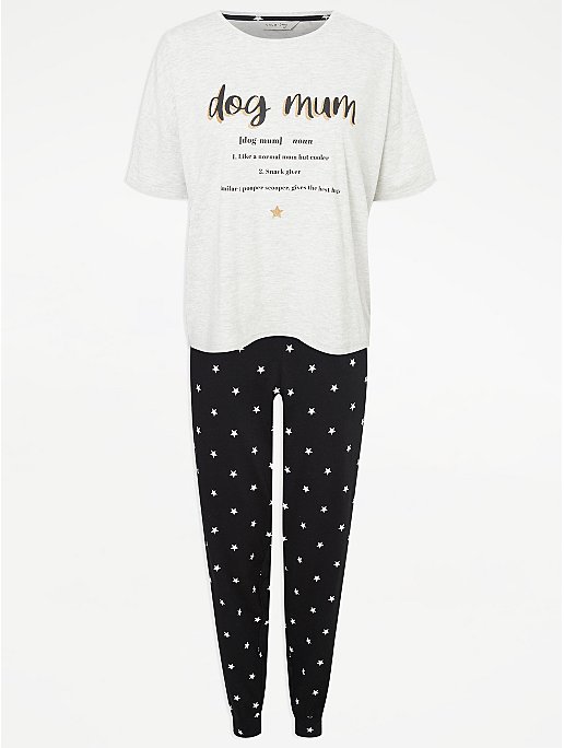 Dog Mum Slogan Print Pyjamas