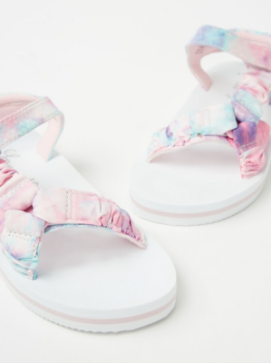 Pink Tie Dye Ruched Strap Sandals