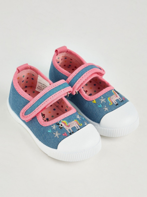 Unicorn Embroidered Denim Look Canvas Trainers