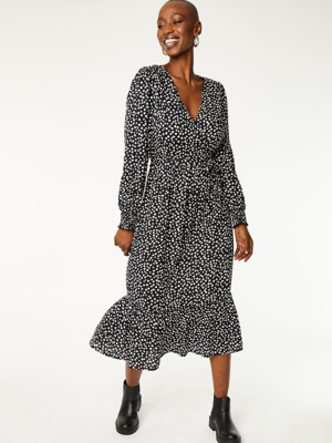 long sleeve black polka dot dress