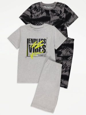 Grey Endless Vibes Slogan Print Pyjamas 2 Pack