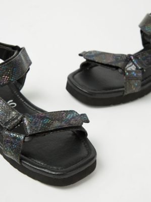 Black Iridescent Snake Print Sandals Kids at ASDA