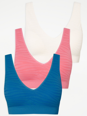 Zebra Texture Comfort Bras 3 Pack Women at ASDA