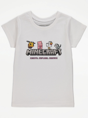 White Minecraft Slogan Print T-Shirt