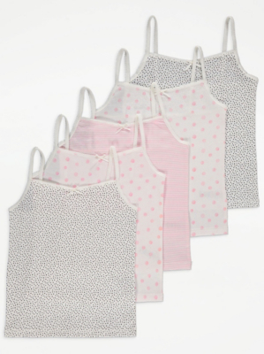 Polka Dot and Striped Vest Pure Cotton Tops 5 Pack