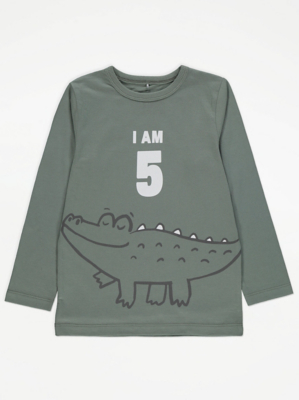 Green I am 5 Crocodile Print Birthday Top