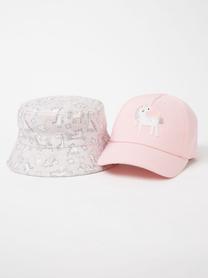 Unicorn Print Cap and Bucket Hat Set