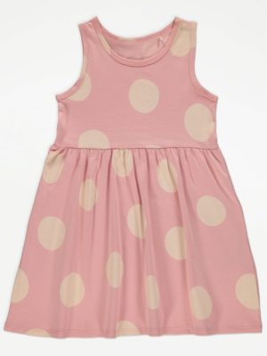 Pink Polka Dot Print Sleeveless Dress